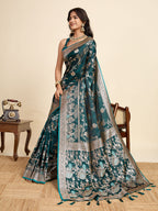 Vedant Vastram Soft Litchi Silk Paithani Jacquard Saree - Rama | Grocsy