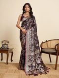 Vedant Vastram Soft Litchi Silk Paithani Jacquard Saree - Wine | Grocsy