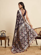 Vedant Vastram Soft Litchi Silk Paithani Jacquard Saree - Wine | Grocsy