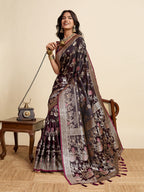 Vedant Vastram Soft Litchi Silk Paithani Jacquard Saree - Wine | Grocsy