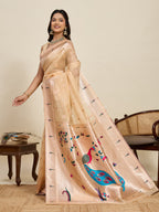Vedant Vastram Cotton Silk Paithani Jacquard Saree - Beige | Grocsy