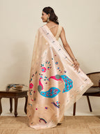 Vedant Vastram Cotton Silk Paithani Jacquard Saree - Beige | Grocsy