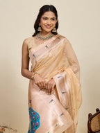Vedant Vastram Cotton Silk Paithani Jacquard Saree - Beige | Grocsy