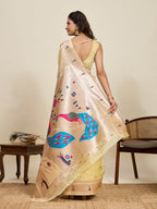 Vedant Vastram Cotton Silk Paithani Jacquard Saree - Lemon | Grocsy