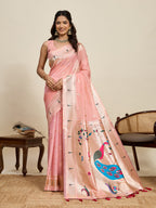 Vedant Vastram Cotton Silk Paithani Jacquard Saree - Peach | Grocsy