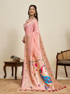 Vedant Vastram Cotton Silk Paithani Jacquard Saree - Peach | Grocsy