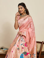 Vedant Vastram Cotton Silk Paithani Jacquard Saree - Peach | Grocsy