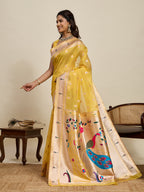 Vedant Vastram Cotton Silk Paithani Jacquard Saree - Yellow | Grocsy