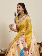 Vedant Vastram Cotton Silk Paithani Jacquard Saree - Yellow | Grocsy