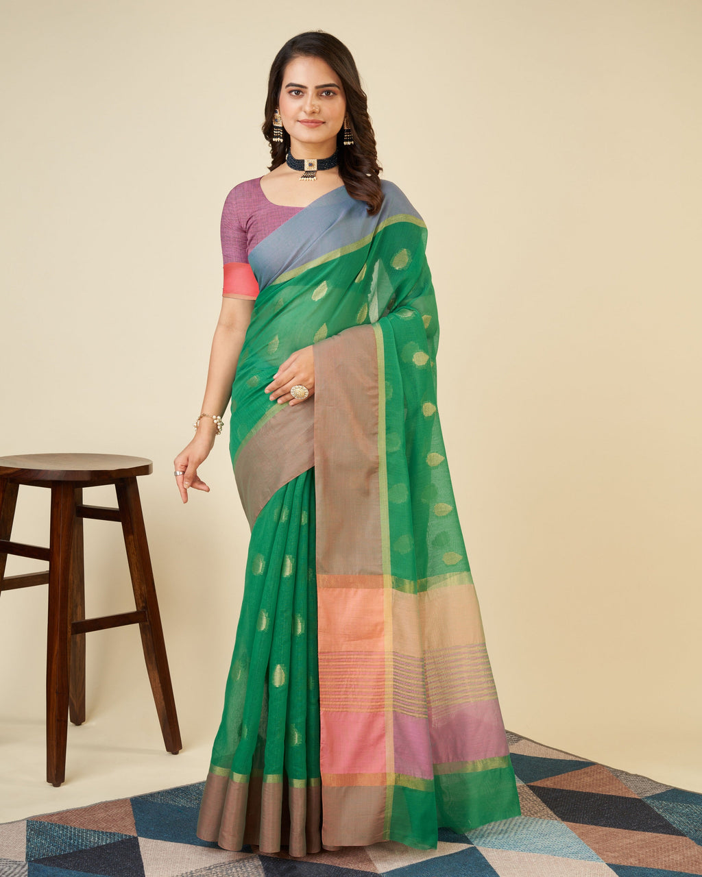 Vedant Vastram Soft Art Silk Silk Jacquard Fancy Saree - Parrot | Grocsy