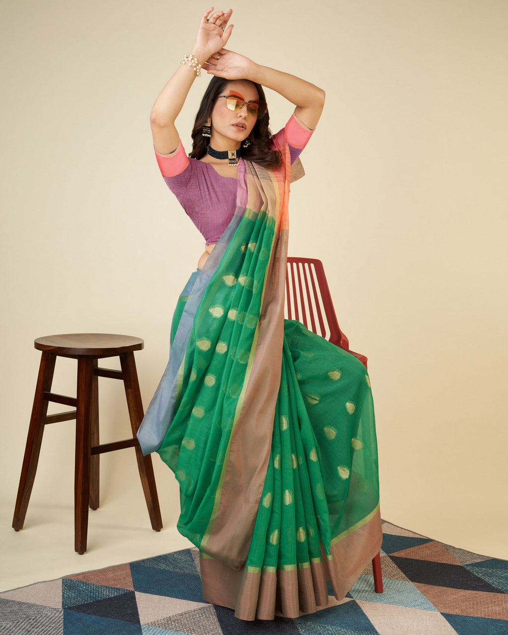 Vedant Vastram Soft Art Silk Silk Jacquard Fancy Saree - Parrot | Grocsy