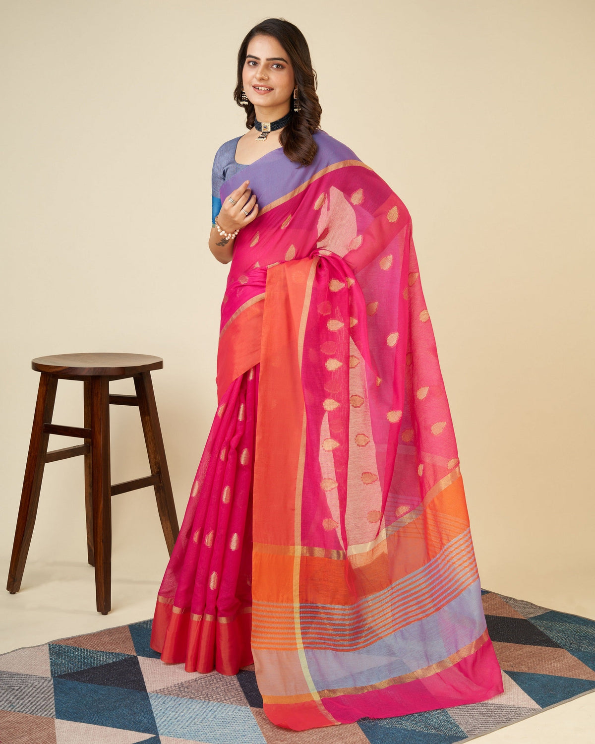 Vedant Vastram Soft Art Silk Silk Jacquard Fancy Saree - Pink | Grocsy