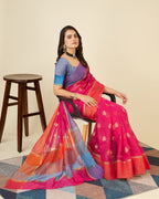 Vedant Vastram Soft Art Silk Silk Jacquard Fancy Saree - Pink | Grocsy