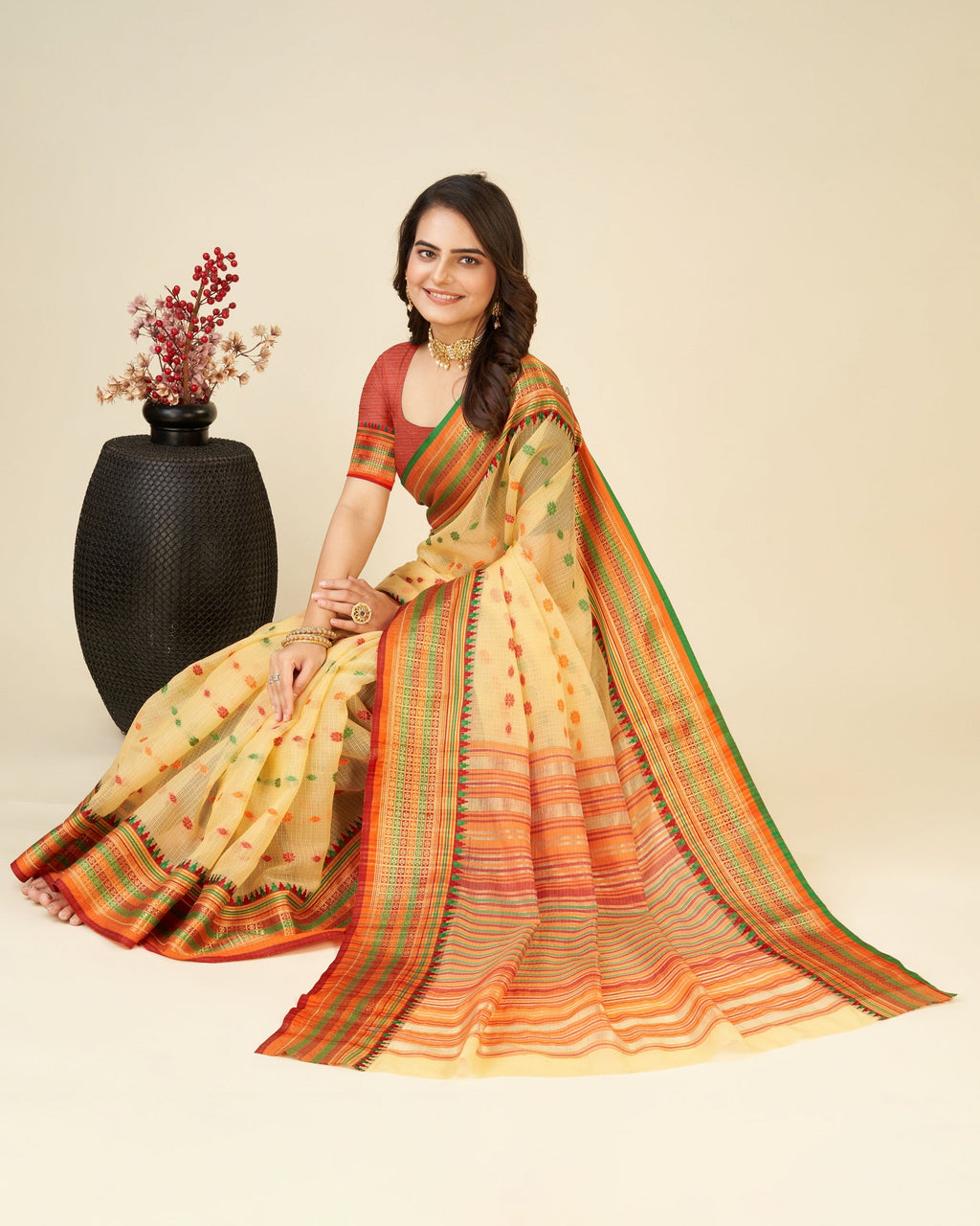 Vedant Vastram Soft Art Silk Silk Jacquard Fancy Saree - Mustard | Grocsy