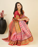Vedant Vastram Soft Art Silk Silk Jacquard Fancy Saree - Pink | Grocsy