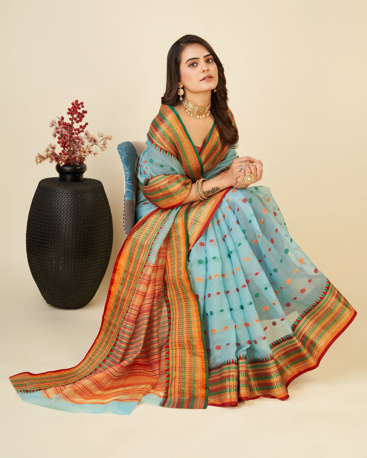 Vedant Vastram Soft Art Silk Silk Jacquard Fancy Saree - Rama | Grocsy