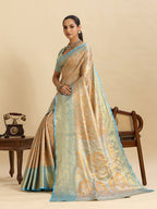 Vedant Vastram Soft Litchi Silk Banarasi Silk Jacquard Saree - Aqua | Grocsy