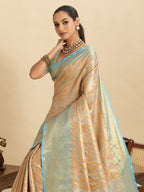 Vedant Vastram Soft Litchi Silk Banarasi Silk Jacquard Saree - Aqua | Grocsy