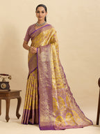 Vedant Vastram Soft Litchi Silk Banarasi Silk Jacquard Saree - Lavender | Grocsy