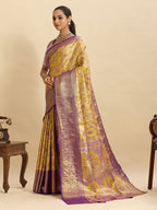 Vedant Vastram Soft Litchi Silk Banarasi Silk Jacquard Saree - Lavender | Grocsy