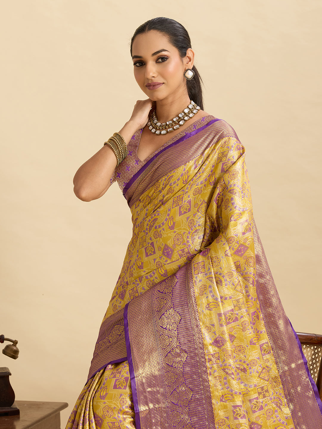 Vedant Vastram Soft Litchi Silk Banarasi Silk Jacquard Saree - Lavender | Grocsy