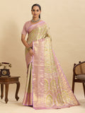 Vedant Vastram Soft Litchi Silk Banarasi Silk Jacquard Saree - Pink | Grocsy
