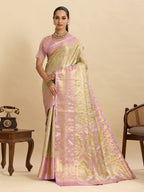 Vedant Vastram Soft Litchi Silk Banarasi Silk Jacquard Saree - Pink | Grocsy
