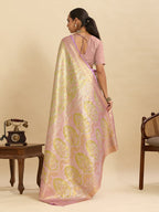 Vedant Vastram Soft Litchi Silk Banarasi Silk Jacquard Saree - Pink | Grocsy