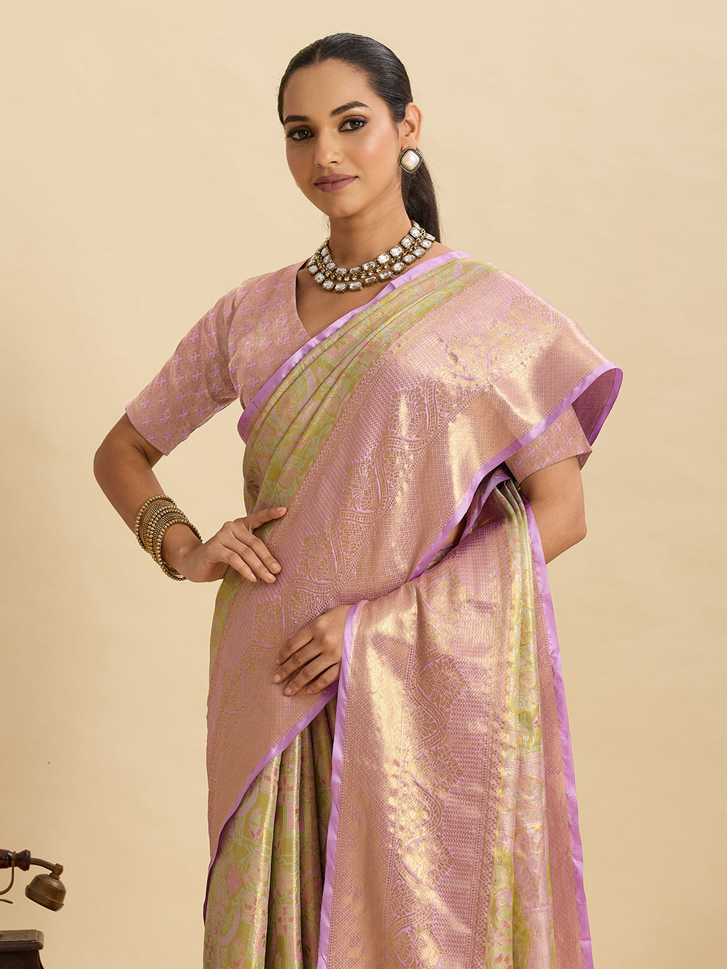 Vedant Vastram Soft Litchi Silk Banarasi Silk Jacquard Saree - Pink | Grocsy