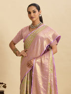 Vedant Vastram Soft Litchi Silk Banarasi Silk Jacquard Saree - Pink | Grocsy