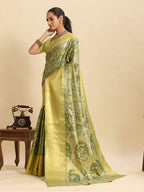 Vedant Vastram Soft Litchi Silk Banarasi Silk Jacquard Saree - Pista | Grocsy
