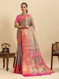 Vedant Vastram Soft Litchi Silk Banarasi Silk Jacquard Saree - Rani | Grocsy