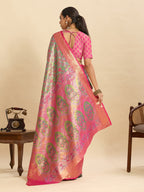 Vedant Vastram Soft Litchi Silk Banarasi Silk Jacquard Saree - Rani | Grocsy