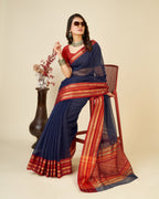 Vedant Vastram Cotton Silk Silk Jacquard Fancy Saree - Navy | Grocsy