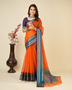 Vedant Vastram Cotton Silk Silk Jacquard Fancy Saree - Orange | Grocsy