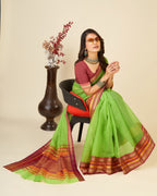 Vedant Vastram Cotton Silk Silk Jacquard Fancy Saree - Parrot | Grocsy