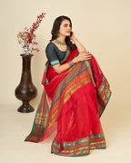 Vedant Vastram Cotton Silk Silk Jacquard Fancy Saree - Red | Grocsy