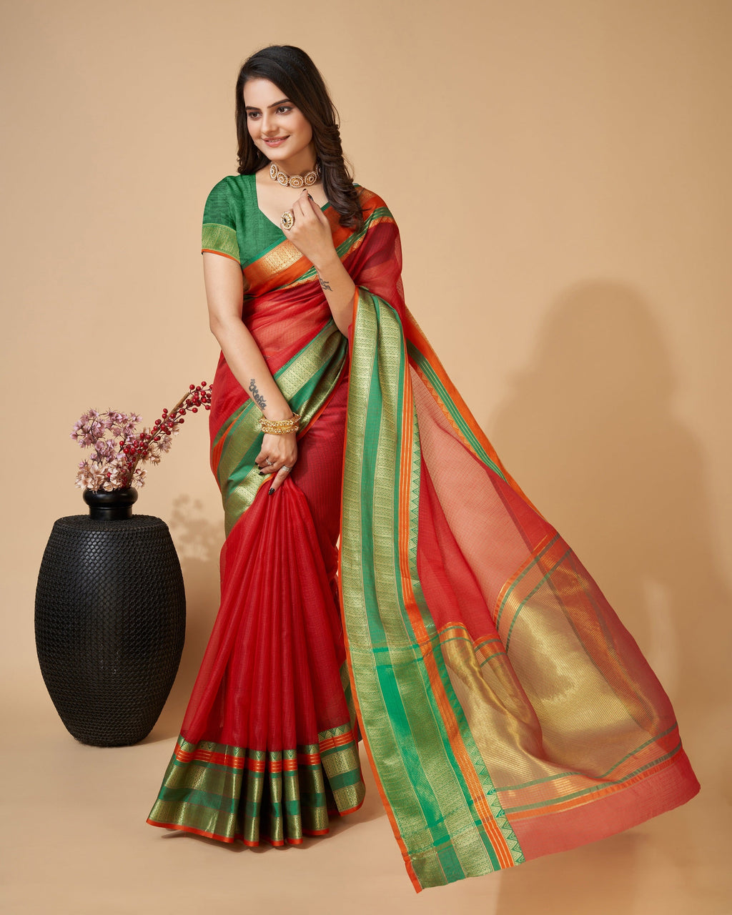 Vedant Vastram Cotton Silk Silk Jacquard Fancy Saree - Maroon | Grocsy