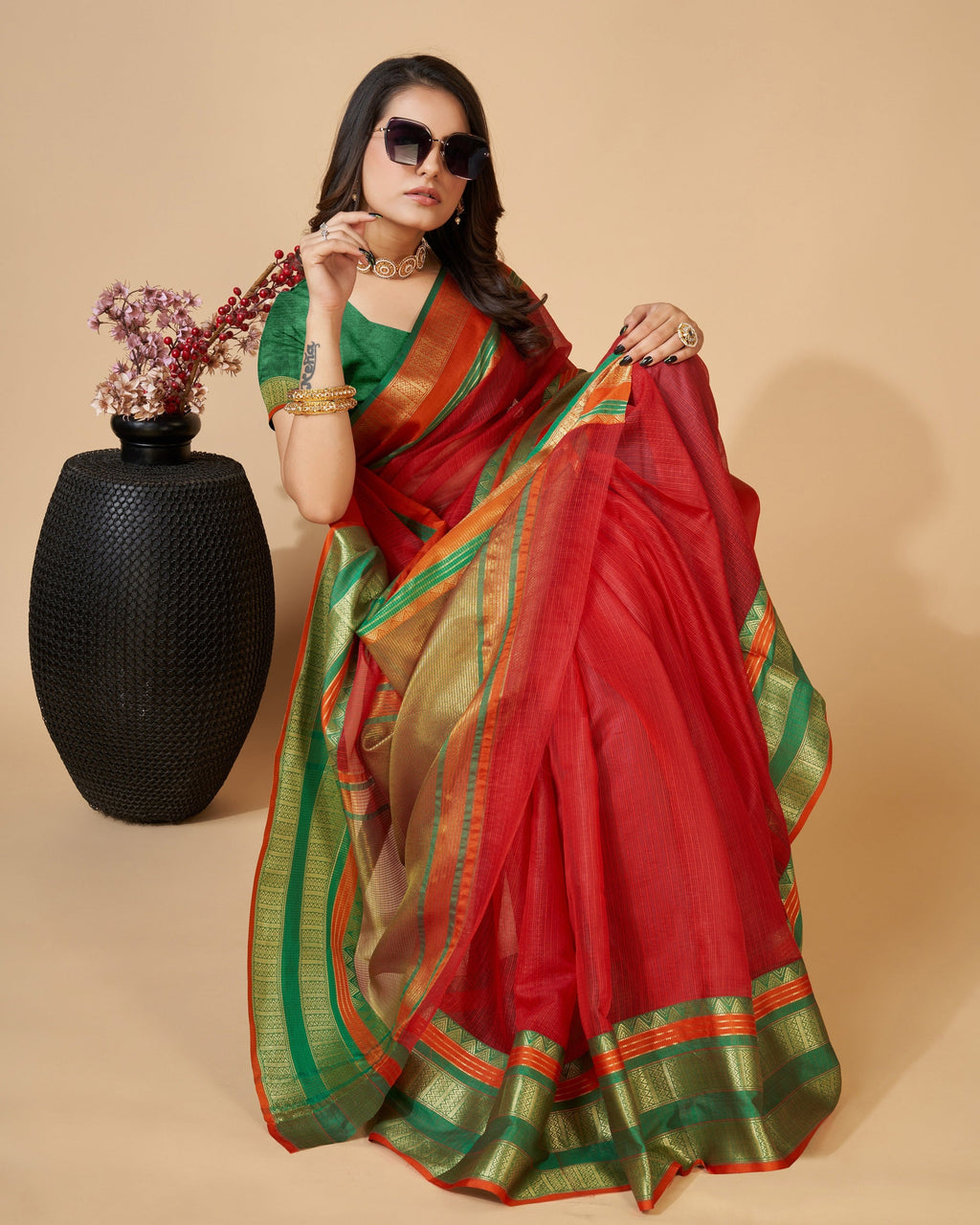 Vedant Vastram Cotton Silk Silk Jacquard Fancy Saree - Maroon | Grocsy
