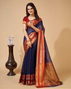 Vedant Vastram Cotton Silk Silk Jacquard Fancy Saree - Navy | Grocsy
