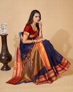 Vedant Vastram Cotton Silk Silk Jacquard Fancy Saree - Navy | Grocsy