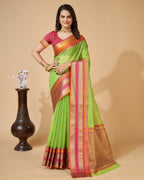 Vedant Vastram Cotton Silk Silk Jacquard Fancy Saree - Parrot | Grocsy