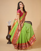 Vedant Vastram Cotton Silk Silk Jacquard Fancy Saree - Parrot | Grocsy