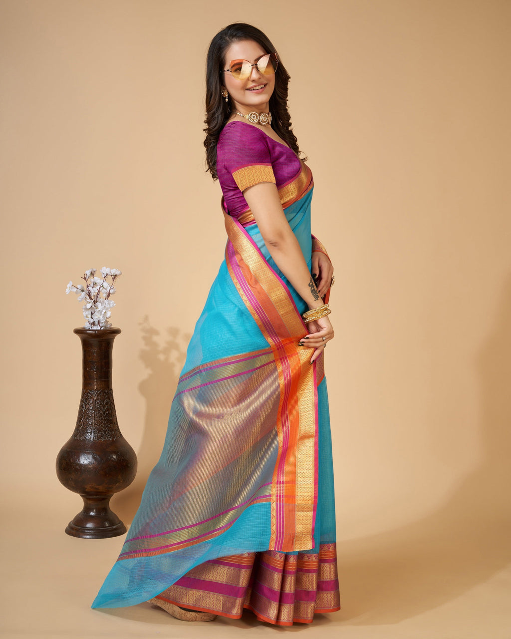 Vedant Vastram Cotton Silk Silk Jacquard Fancy Saree - Rama | Grocsy