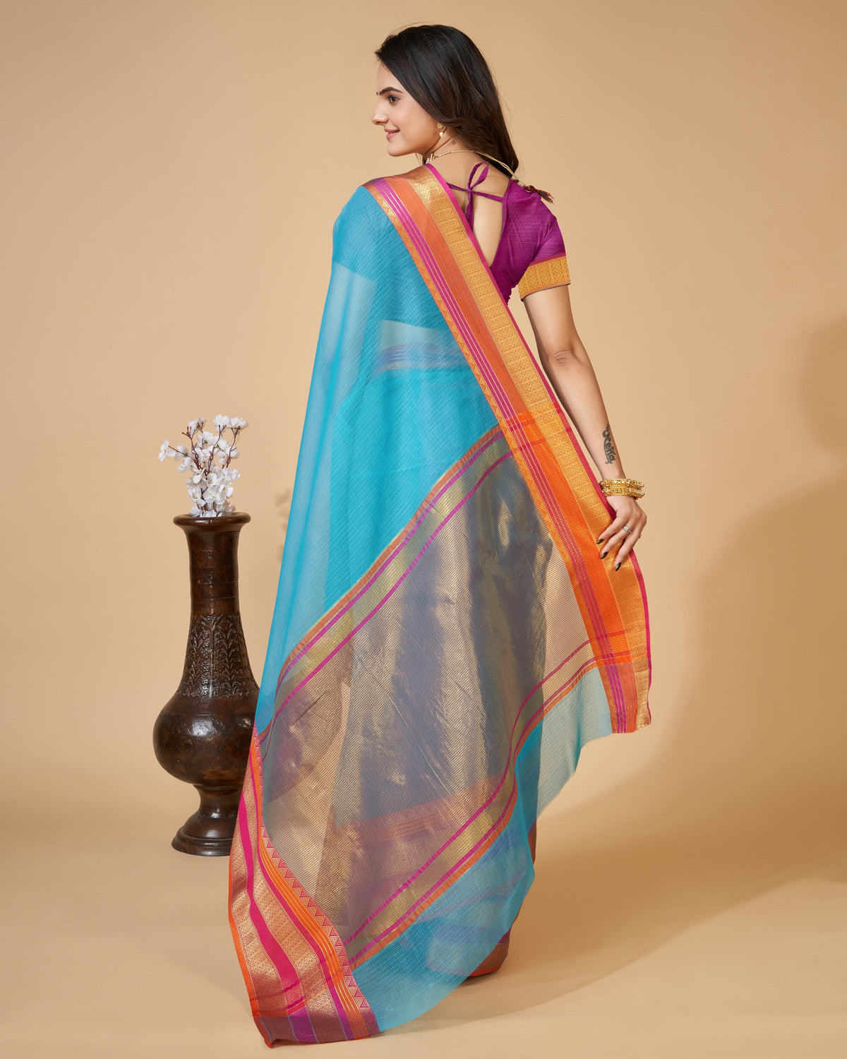 Vedant Vastram Cotton Silk Silk Jacquard Fancy Saree - Rama | Grocsy