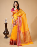 Vedant Vastram Cotton Silk Silk Jacquard Fancy Saree - Yellow | Grocsy