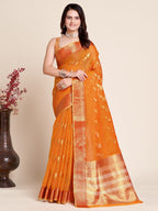Vedant Vastram Cotton Silk Silk Jacquard Fancy Saree - Orange | Grocsy