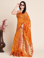 Vedant Vastram Cotton Silk Silk Jacquard Fancy Saree - Orange | Grocsy