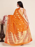 Vedant Vastram Cotton Silk Silk Jacquard Fancy Saree - Orange | Grocsy