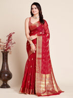 Vedant Vastram Cotton Silk Silk Jacquard Fancy Saree - Red | Grocsy